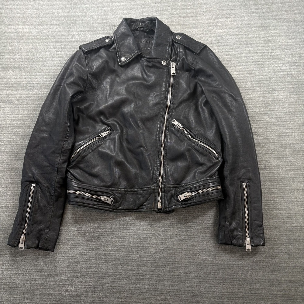 Allsaints Leather Bourne Biker Jacket Women 6 Black Moto Capsule Model Off Duty